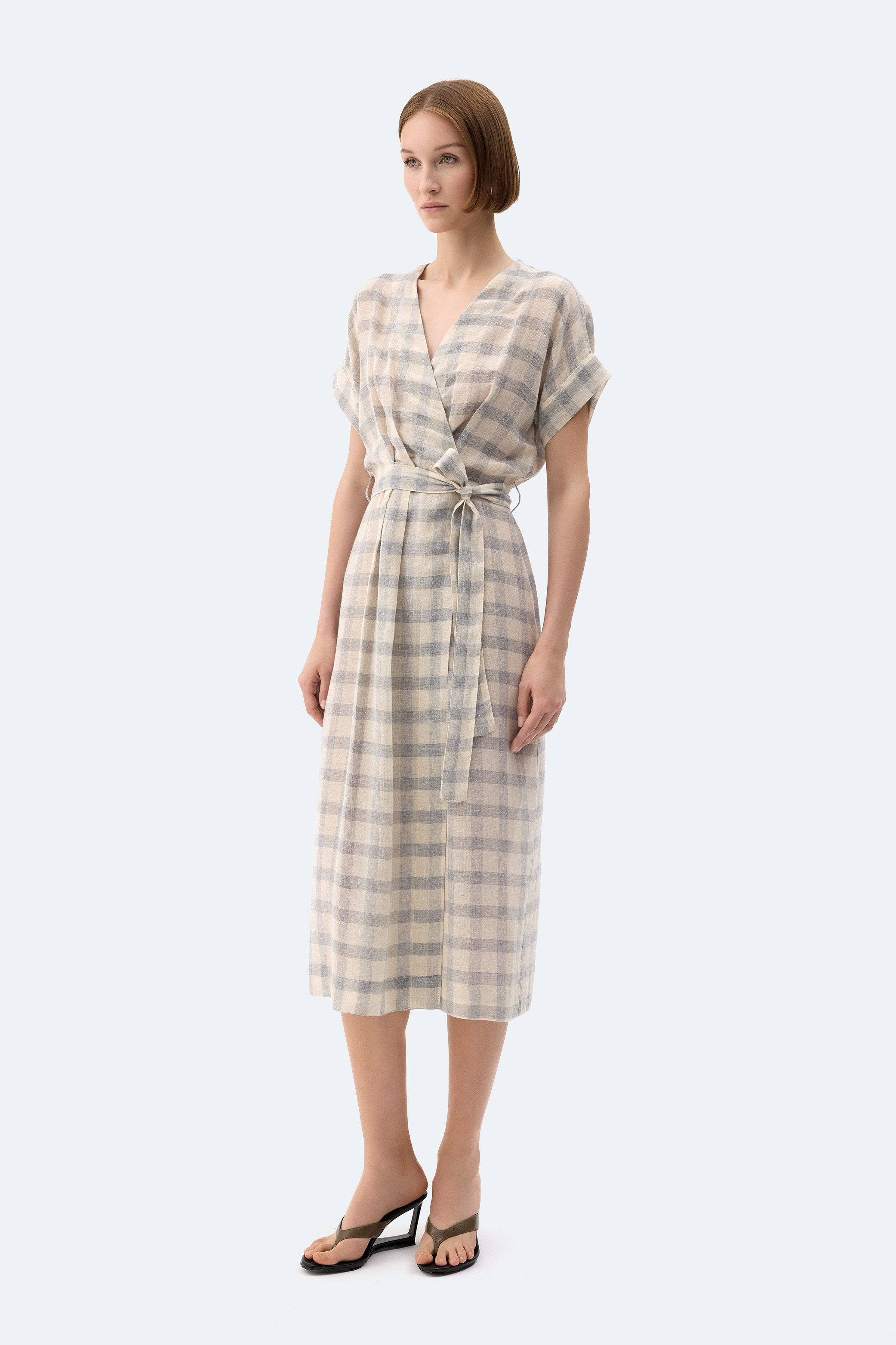 Grey Checkered Wrap Dress