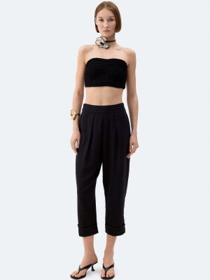 Black Linen Pleated Pants