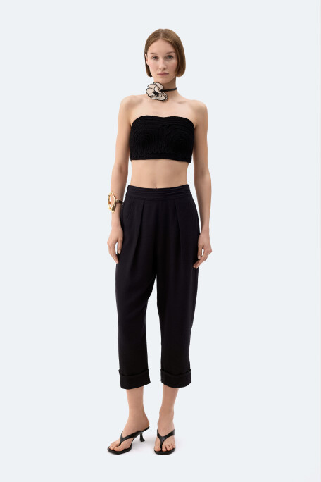 Black Linen Pleated Pants
