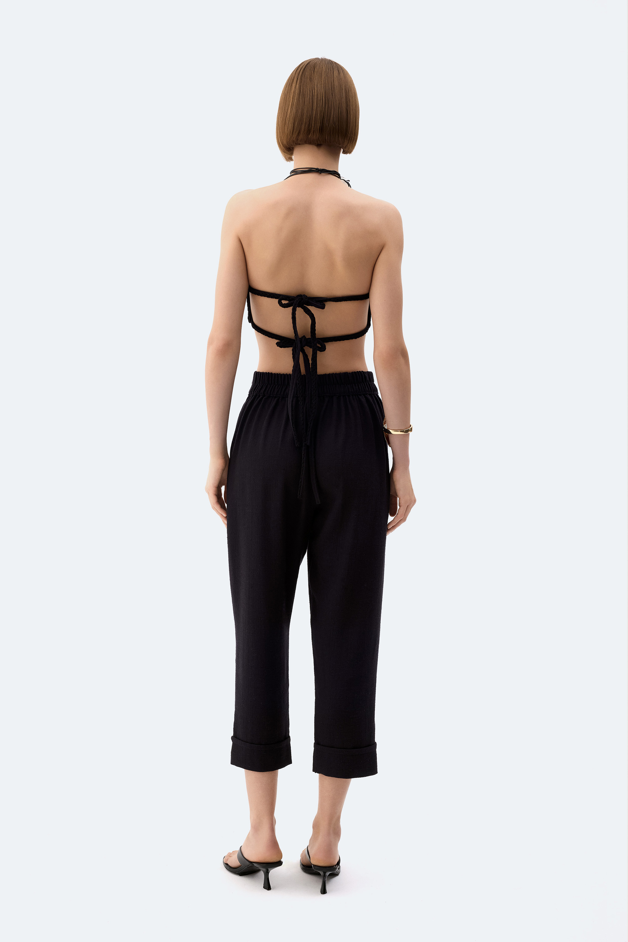 Black Linen Pleated Pants