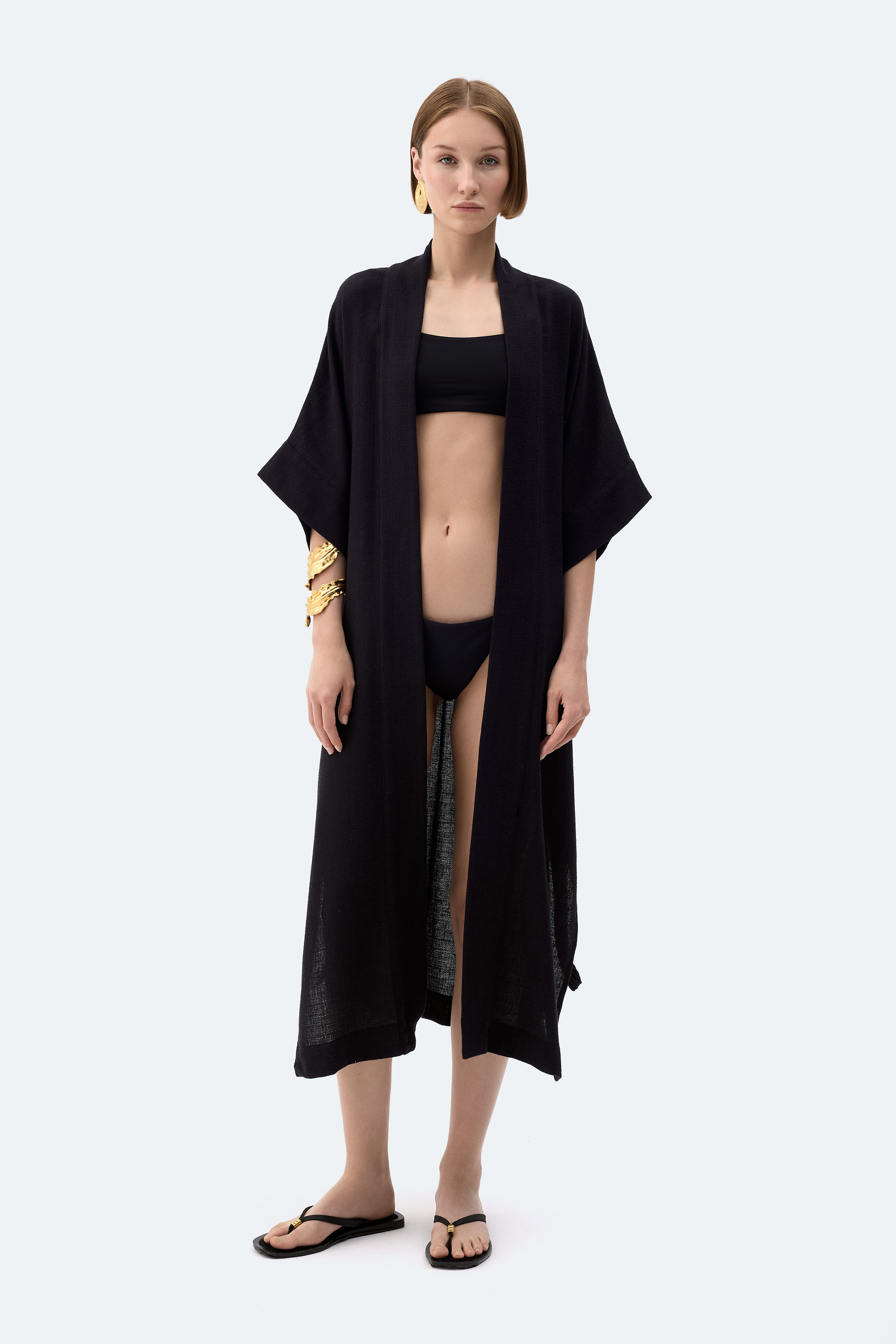 Black Linen Kimono
