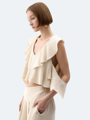 Natural Linen Ruffled Blouse