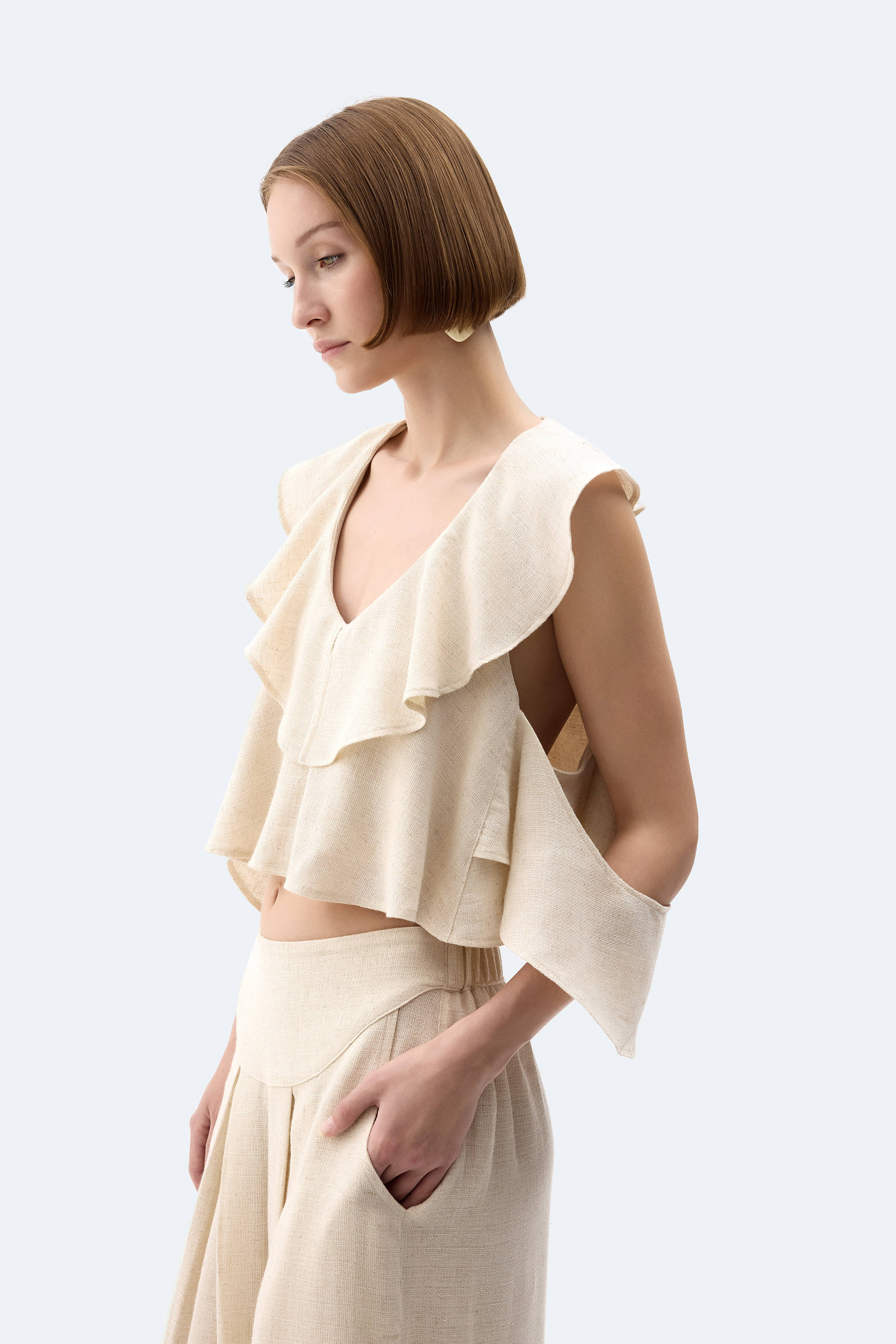 Natural Linen Ruffled Blouse