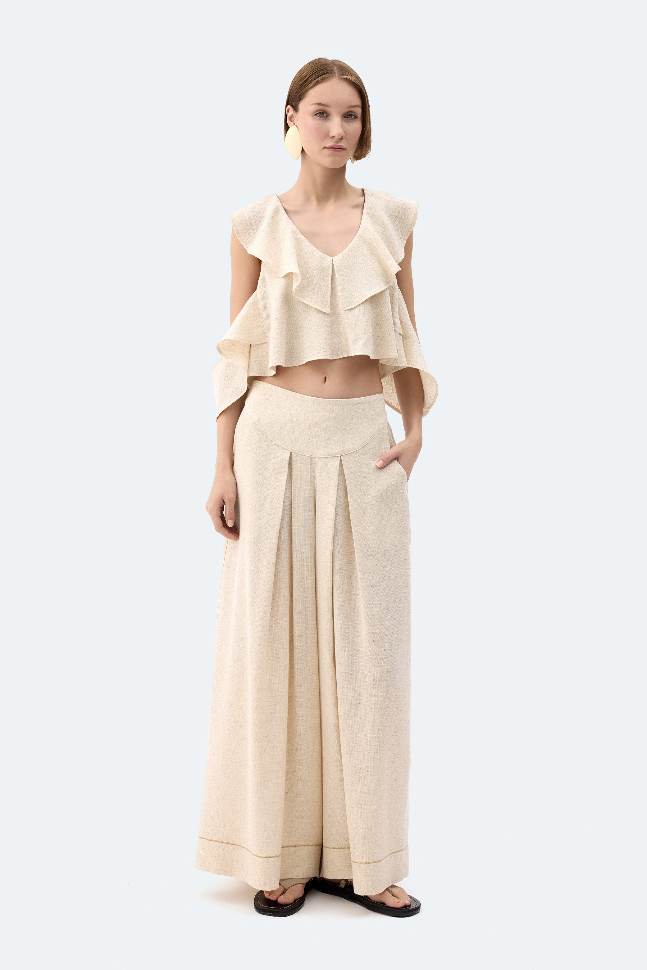 Natural Linen Ruffled Blouse