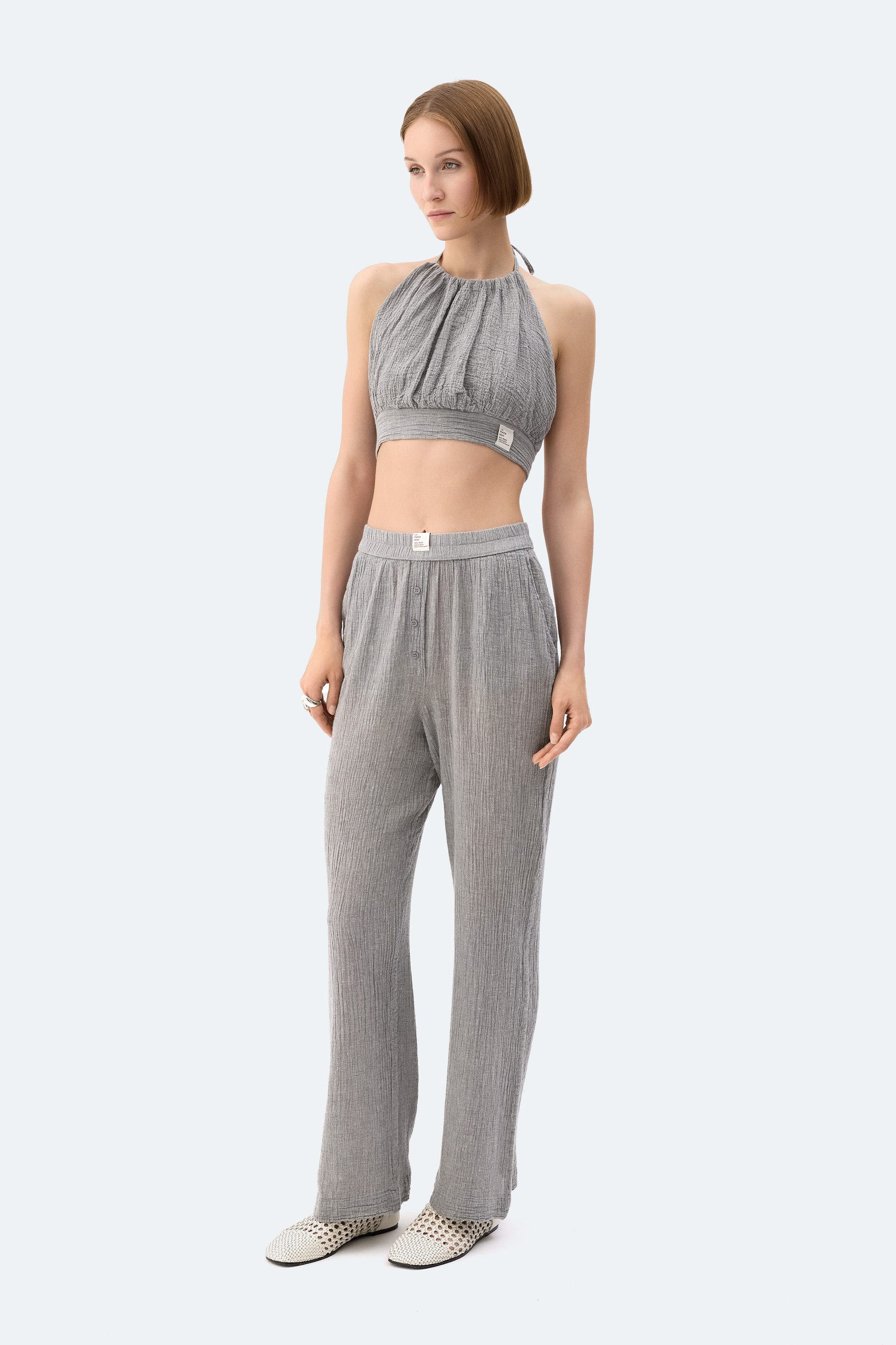 Grey Crinkle Crop Top