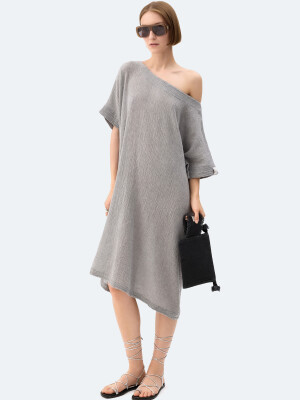 Grey Crinkle Balloon Dress