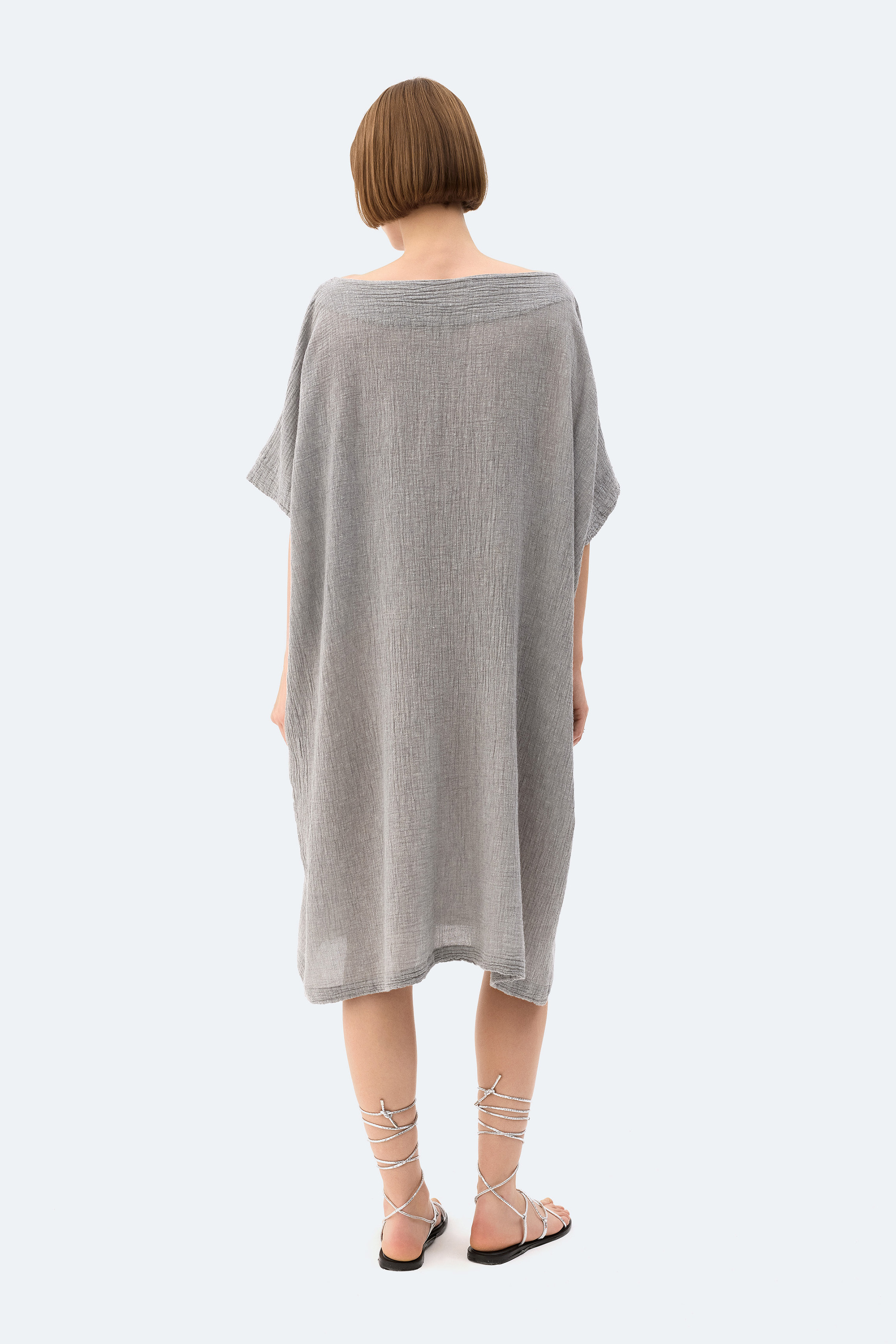 Grey Crinkle Balloon Dress