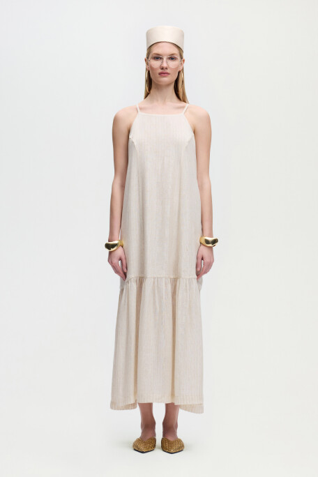 Naturel İp Askılı Elbise