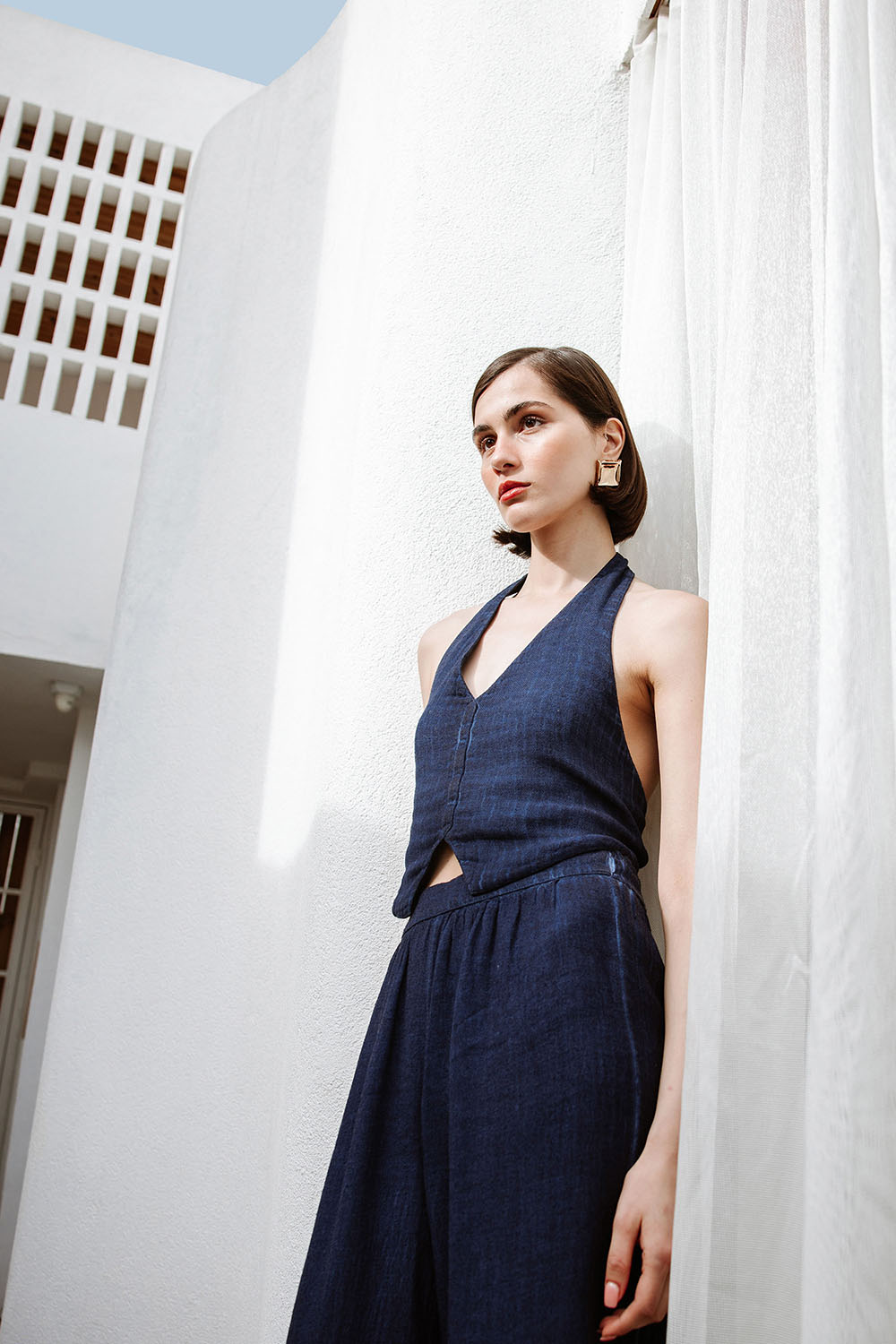 Linen Navy Waistcoat