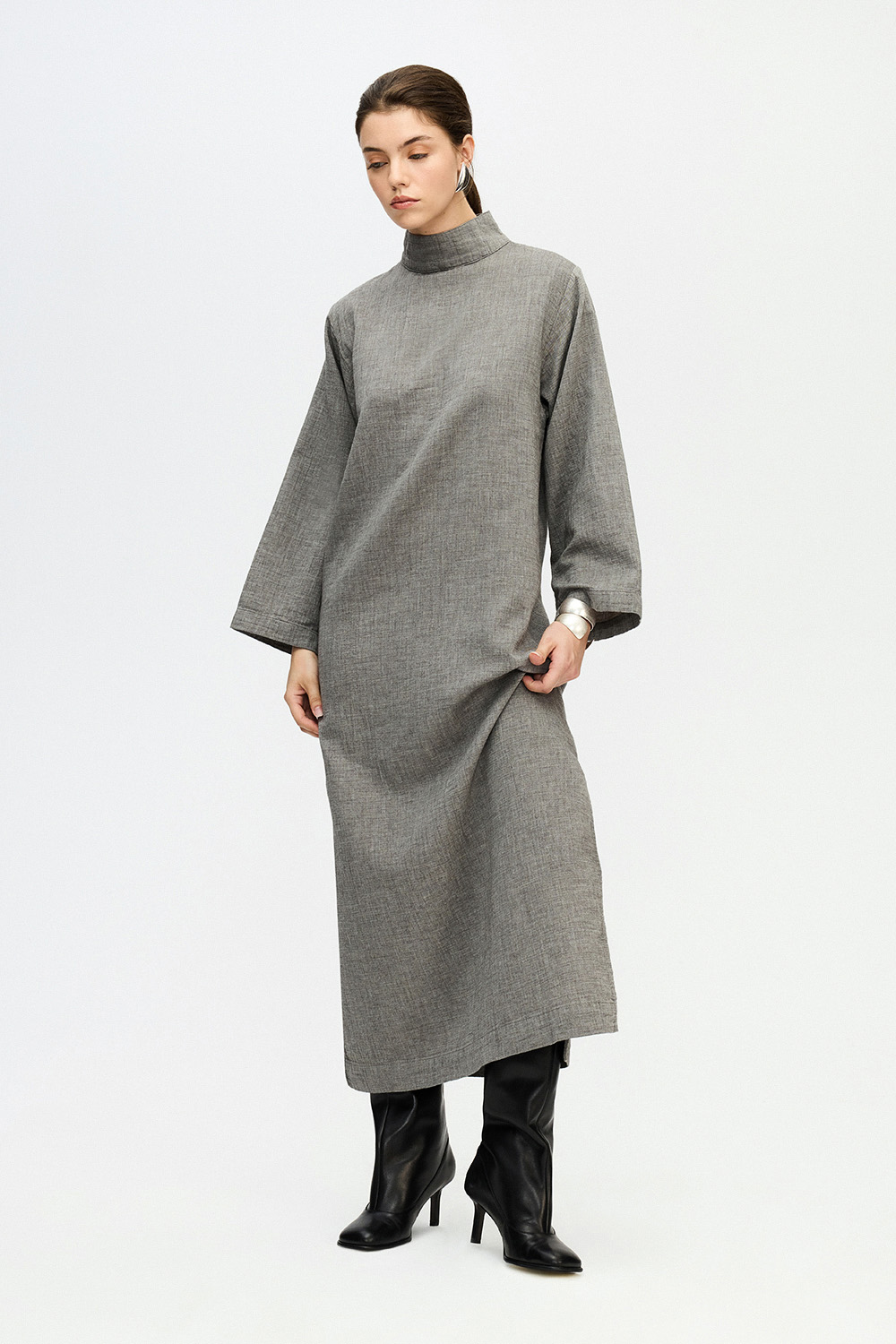 Grey High Neck Dress