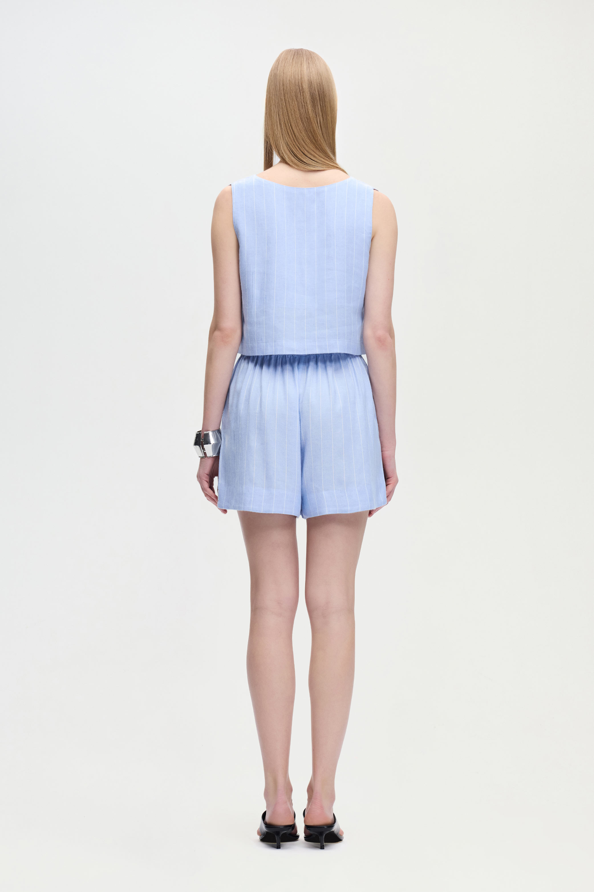 Striped Linen Blend Shorts