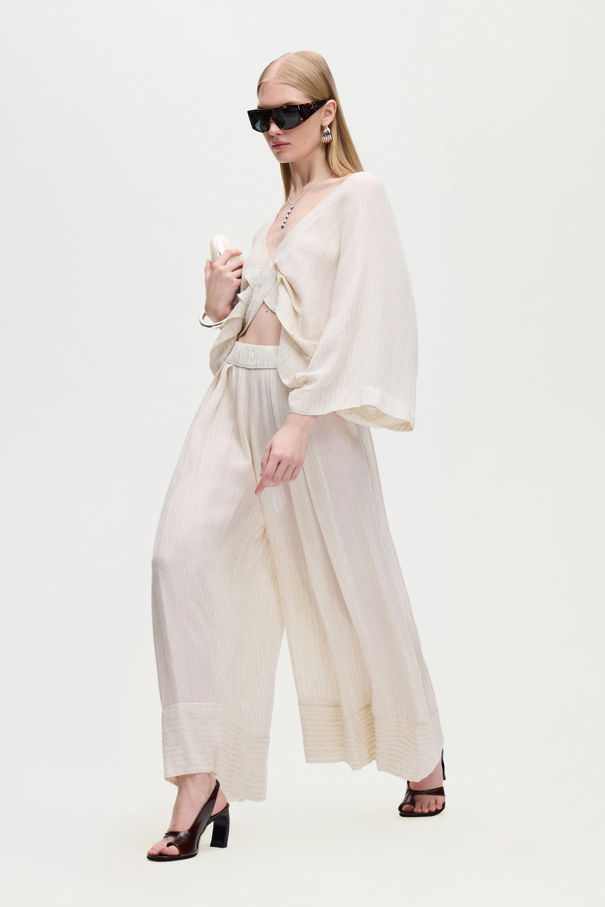 Natural Pleated Palazzo Pants