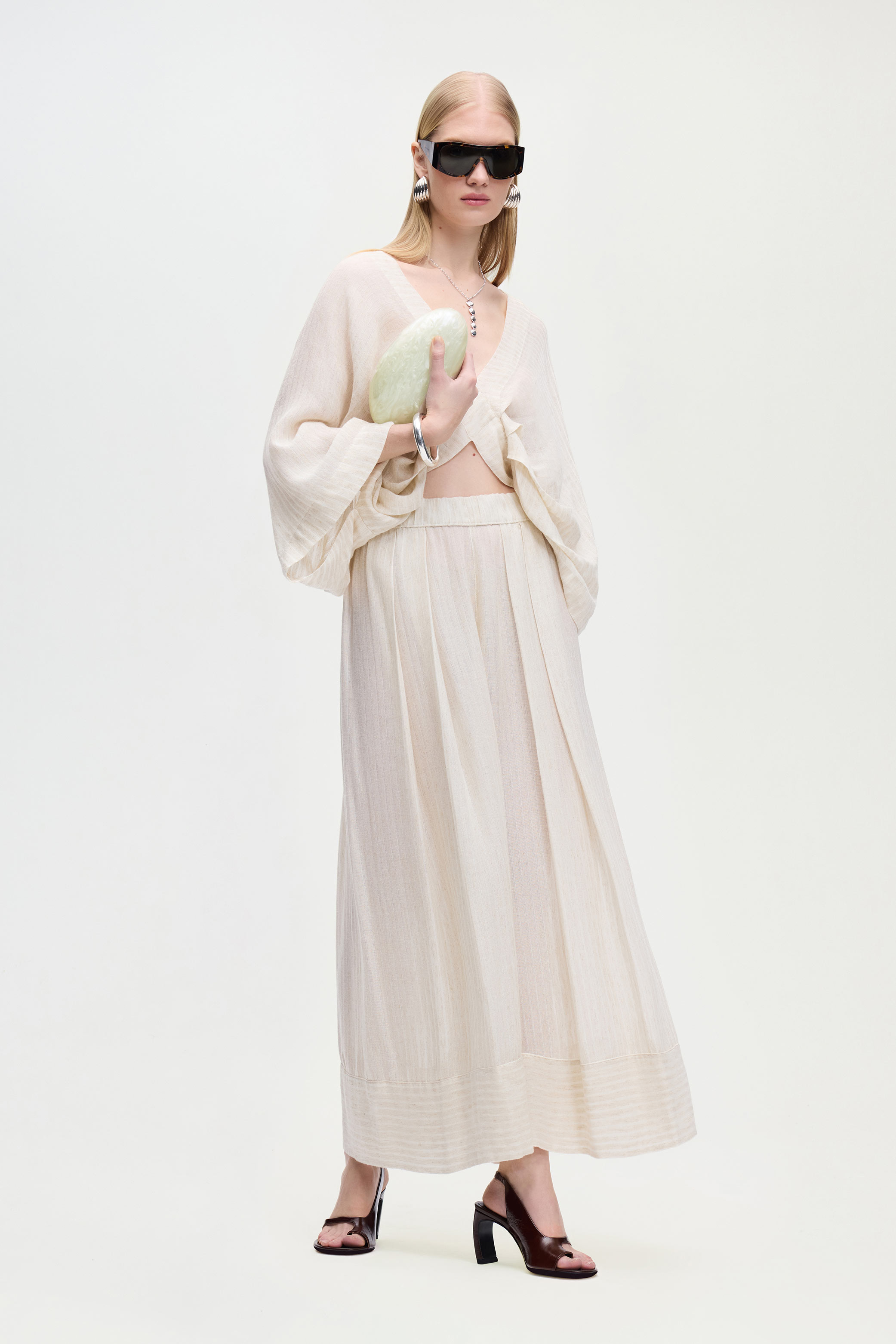 Natural Pleated Palazzo Pants