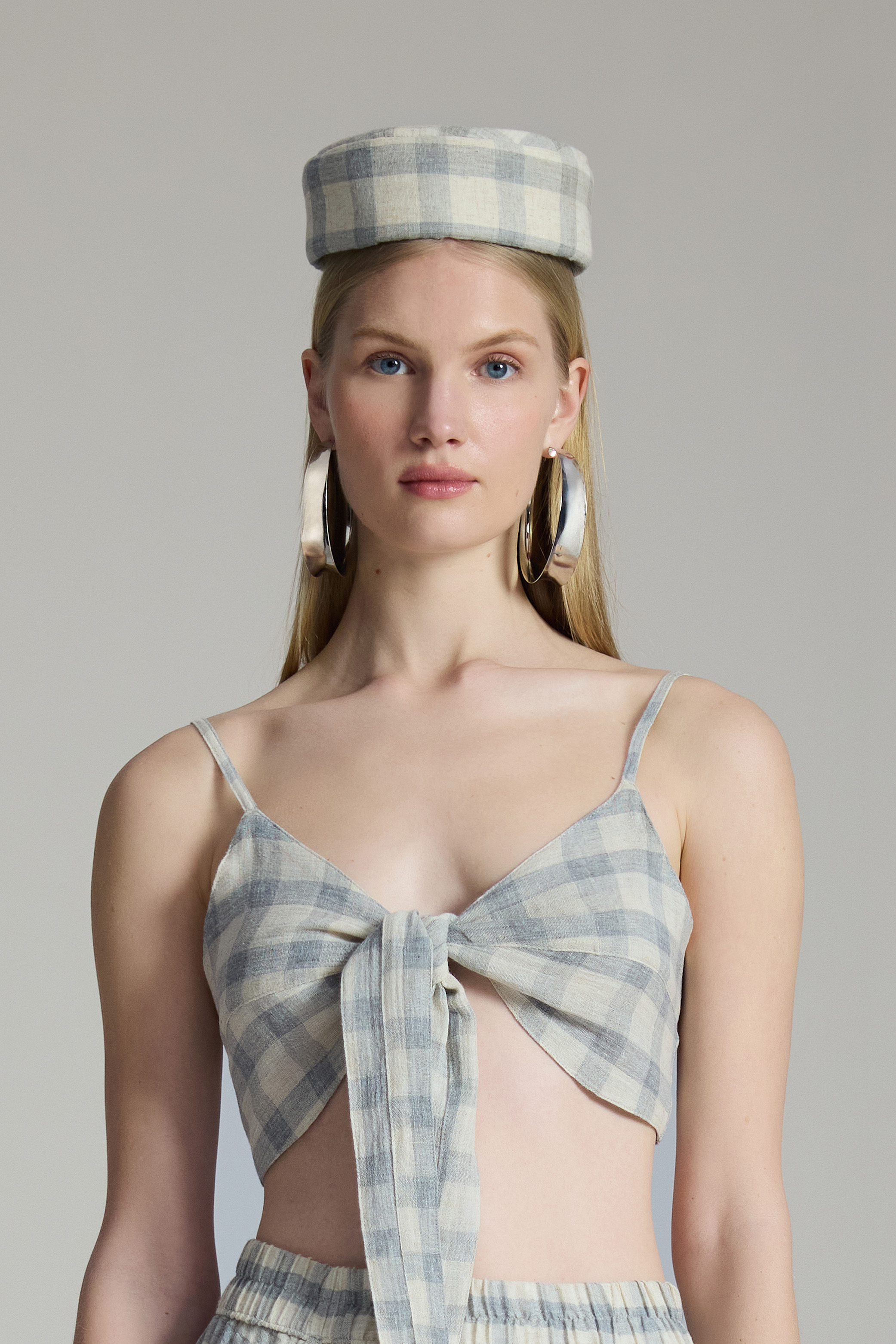 Grey  Plaid Pillbox Hat