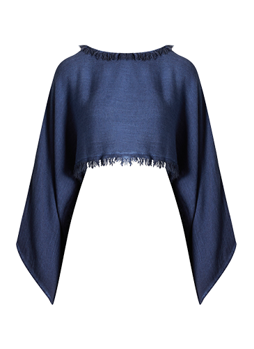 Linen Navy Crop Blouse