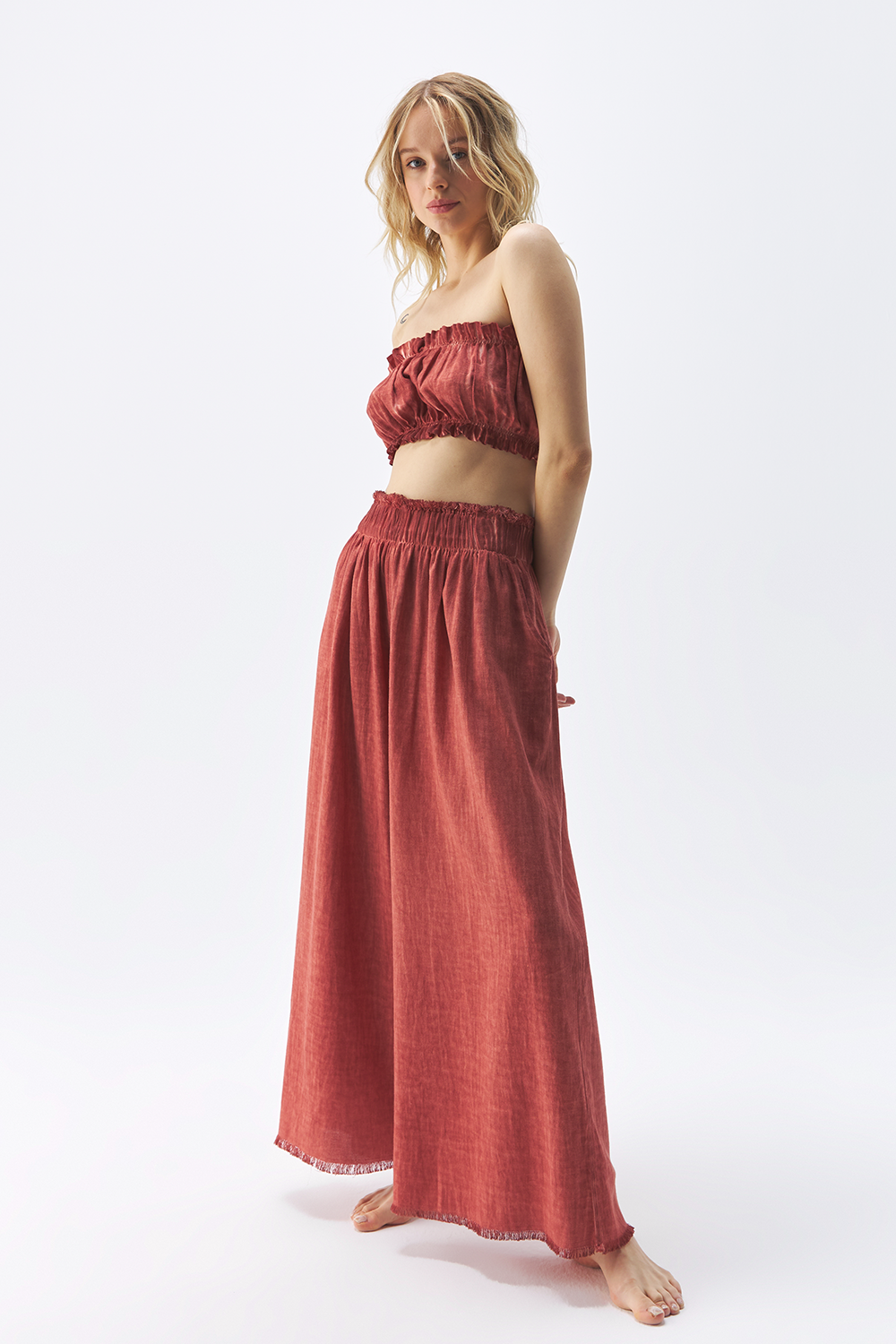 Linen Terracotta Bandeau Top