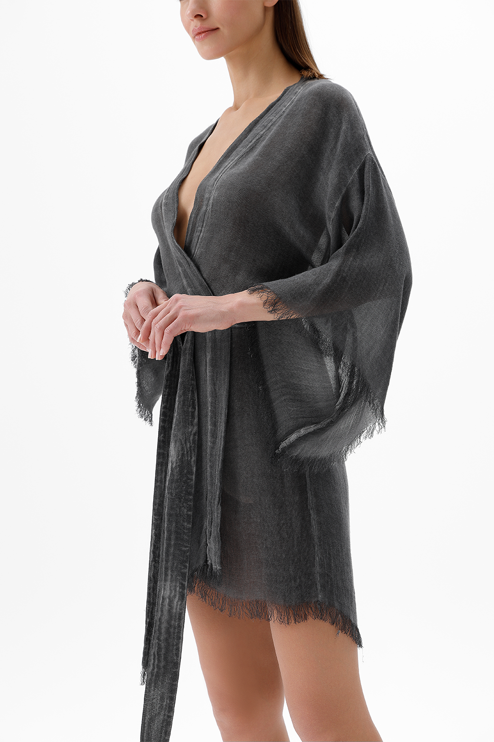 Grey Bamboo Short Kimono
