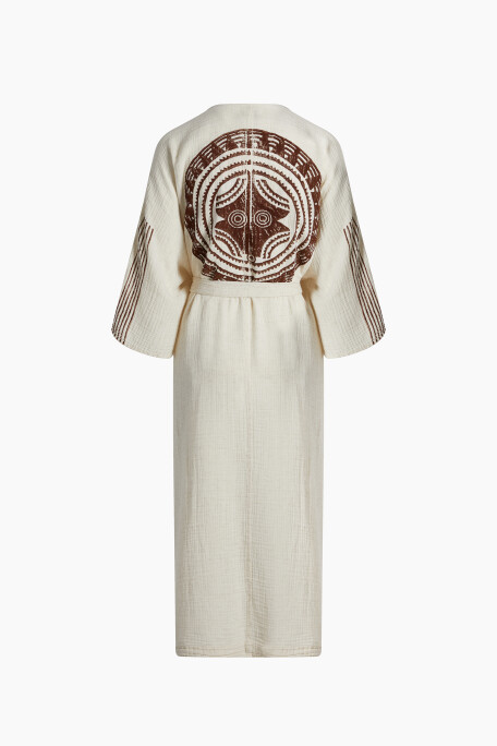 Crinkle Linen Brown Printed Kimono