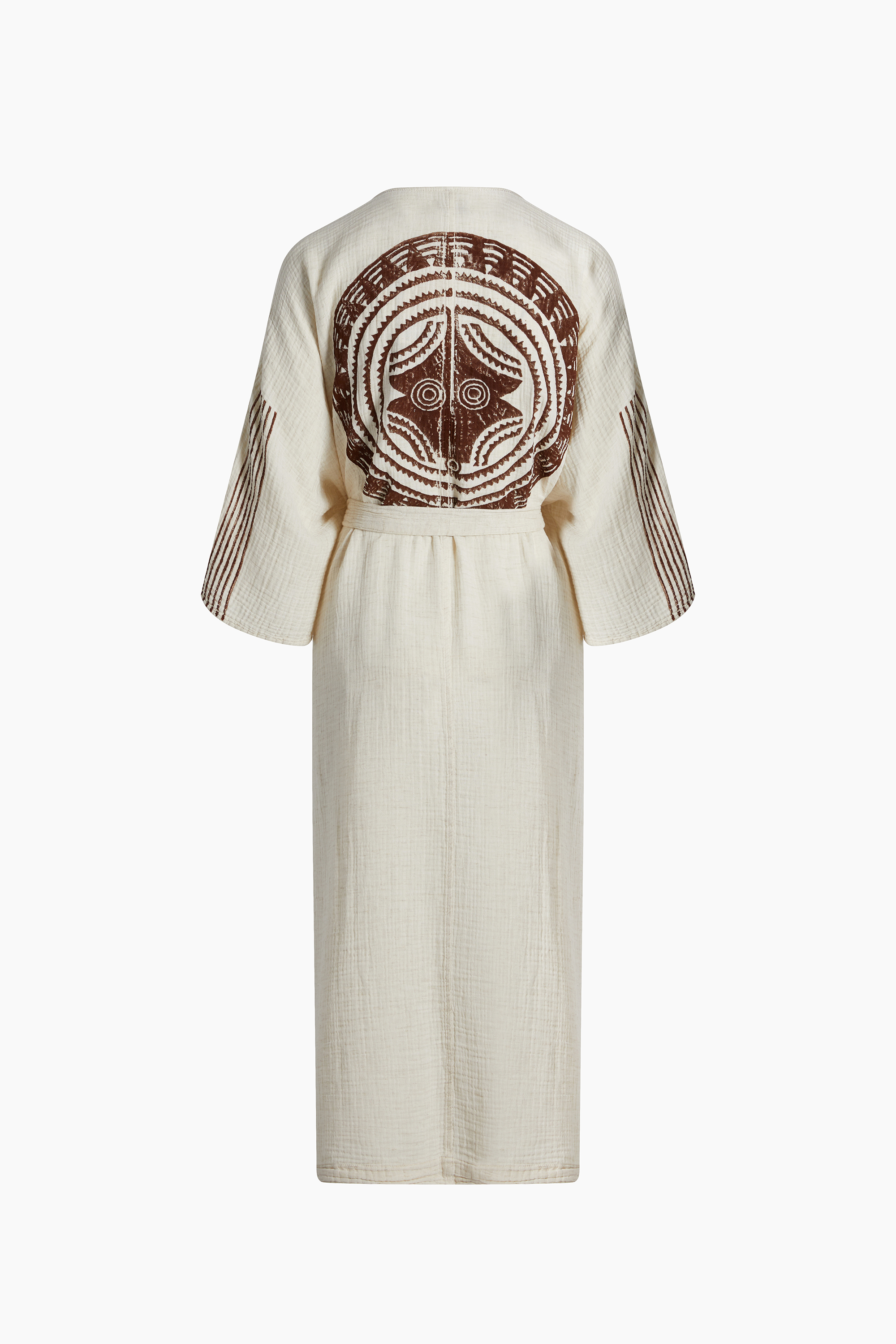 Crinkle Linen Brown Printed Kimono