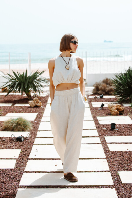 Crinkle Linen Palazzo Pants