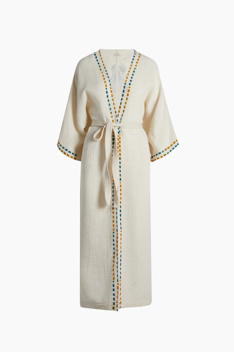 Crinkle Linen Blue Yellow Printed Kimono