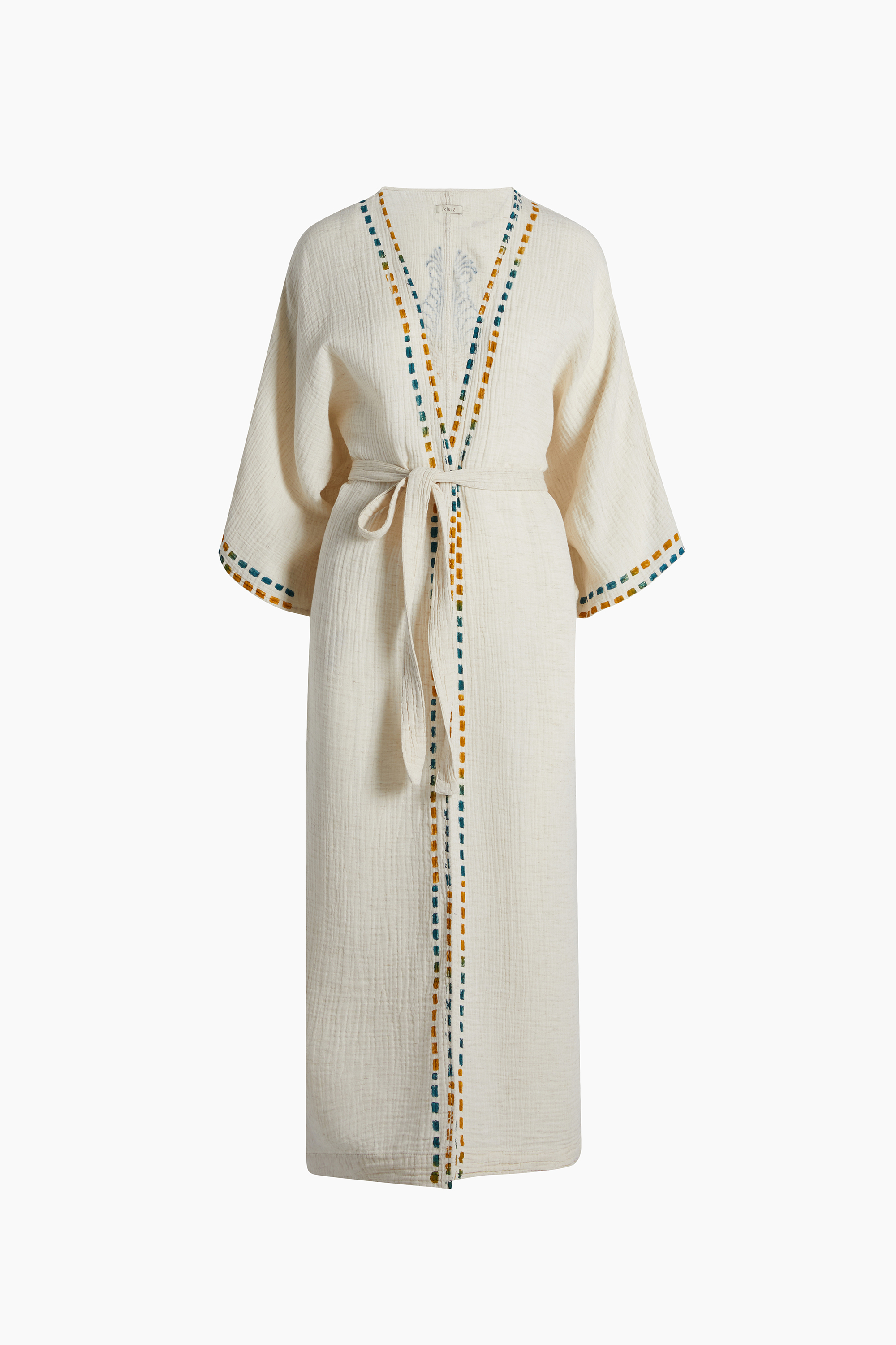 Crinkle Linen Blue Yellow Printed Kimono