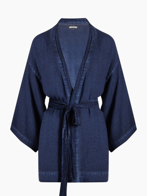 Linen Navy Short Kimono