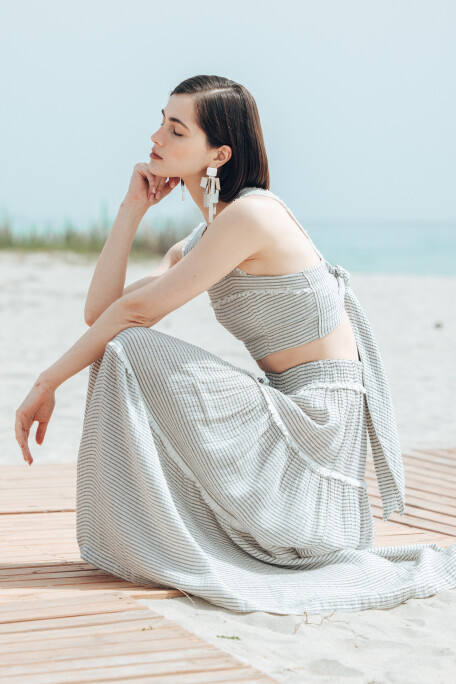 Lyocell Striped Linen Skirt Set