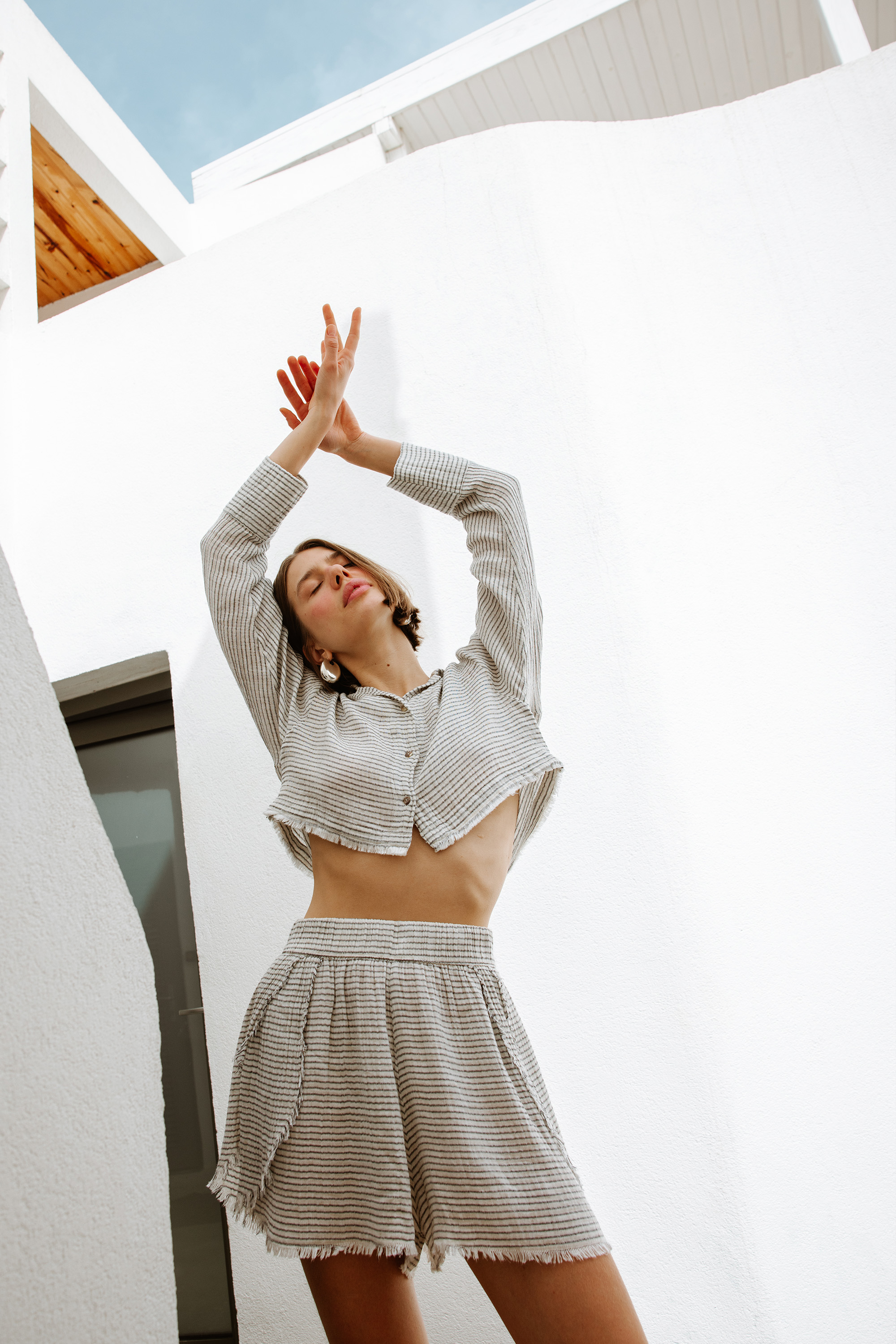 Lyocell Striped Linen Mini Shorts