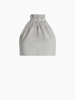 Crinkle Striped Linen Crop Top
