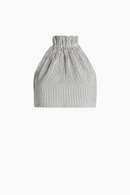 Crinkle Striped Linen Crop Top