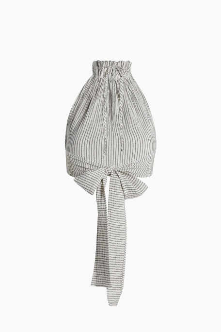 Crinkle Striped Linen Crop Top