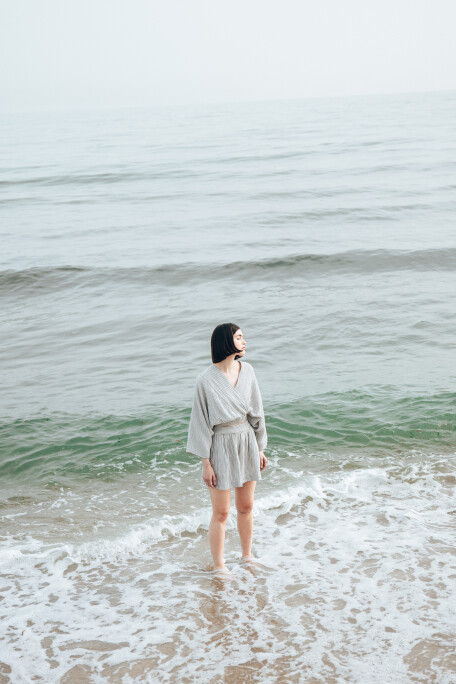 Crinkle Striped Linen Shorts