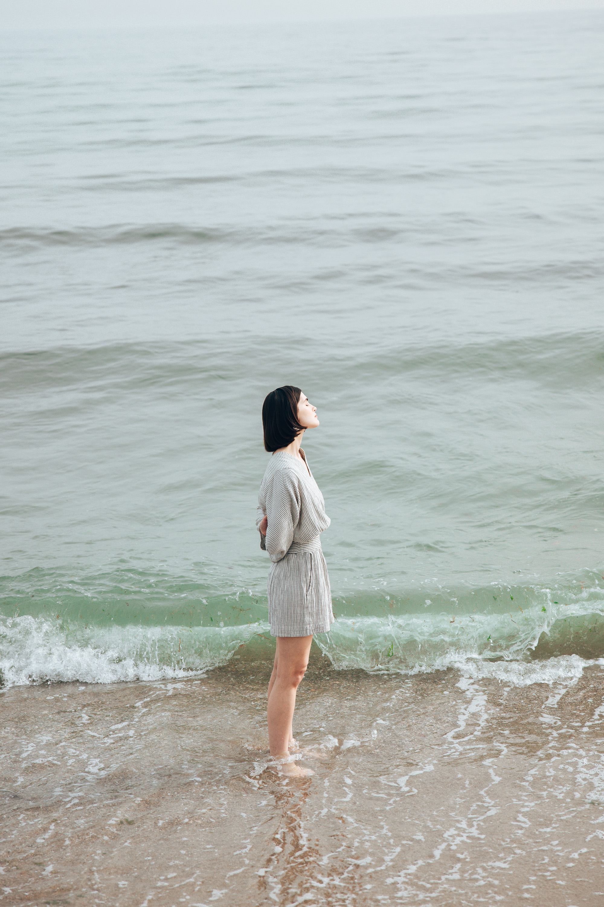 Crinkle Striped Linen Shorts