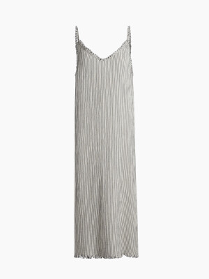 Crinkle Striped Linen Strappy Dress