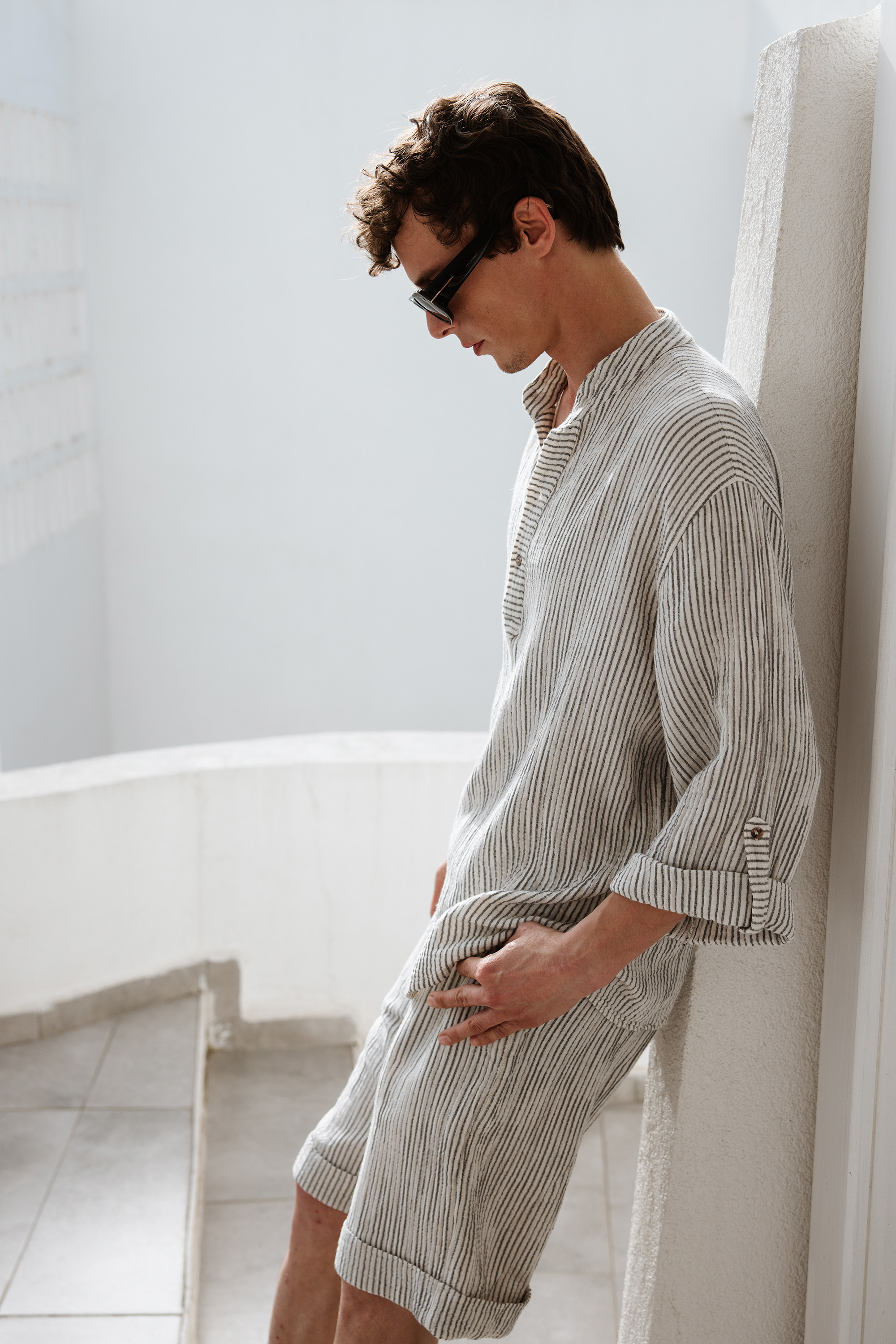 Men's Crinkle Striped Linen Shorts