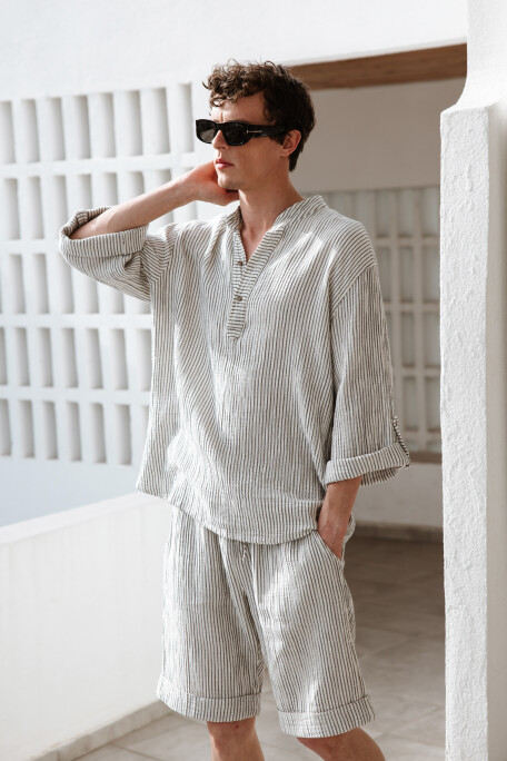 Men's Crinkle Striped Linen Shorts