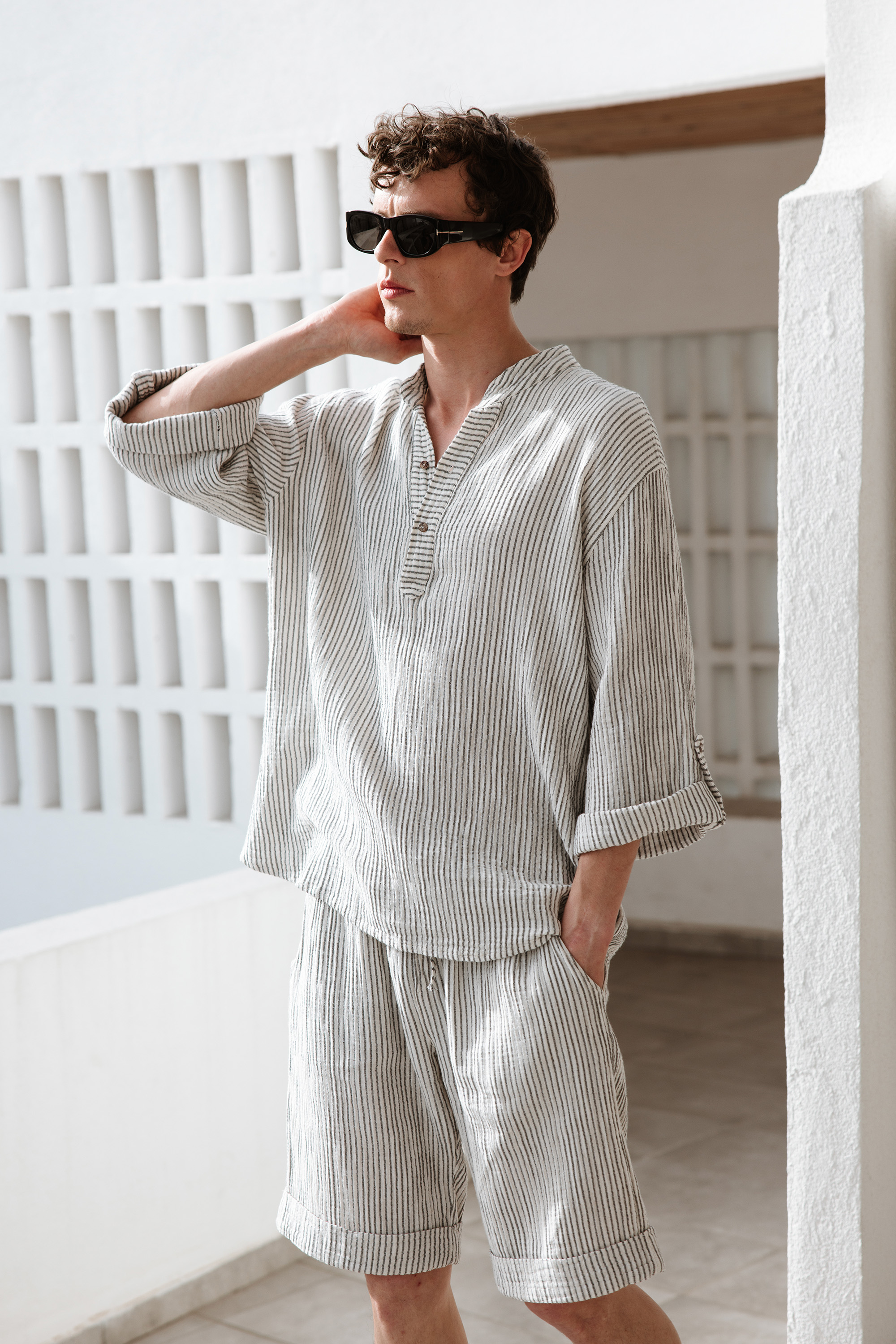 Men's Crinkle Striped Linen Shorts