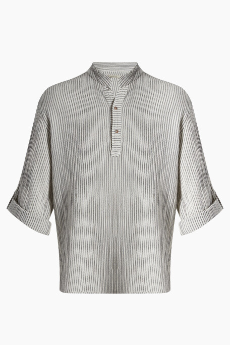 Men's Crinkle Striped Linen Shirt