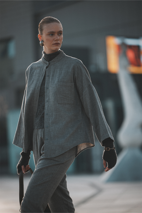 Grey Grandad Collar Shirt