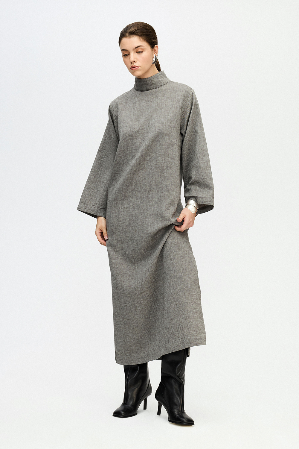 Grey High Neck Dress