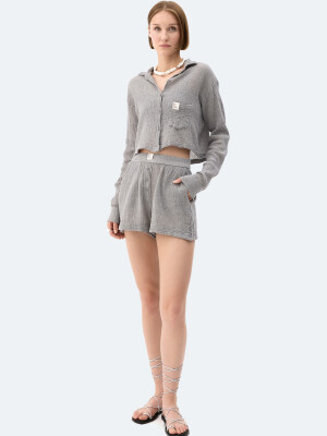 Grey Crinkle Crop Shirt