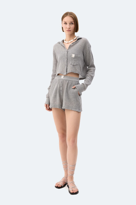 Grey Crinkle Crop Shirt